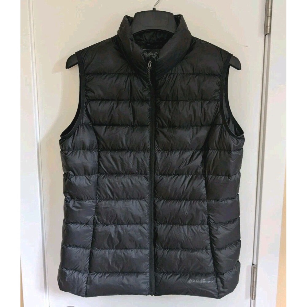 Eddie Bauer Vest Women's Large Black EB650 Down Insulated Puffer Packable Travel